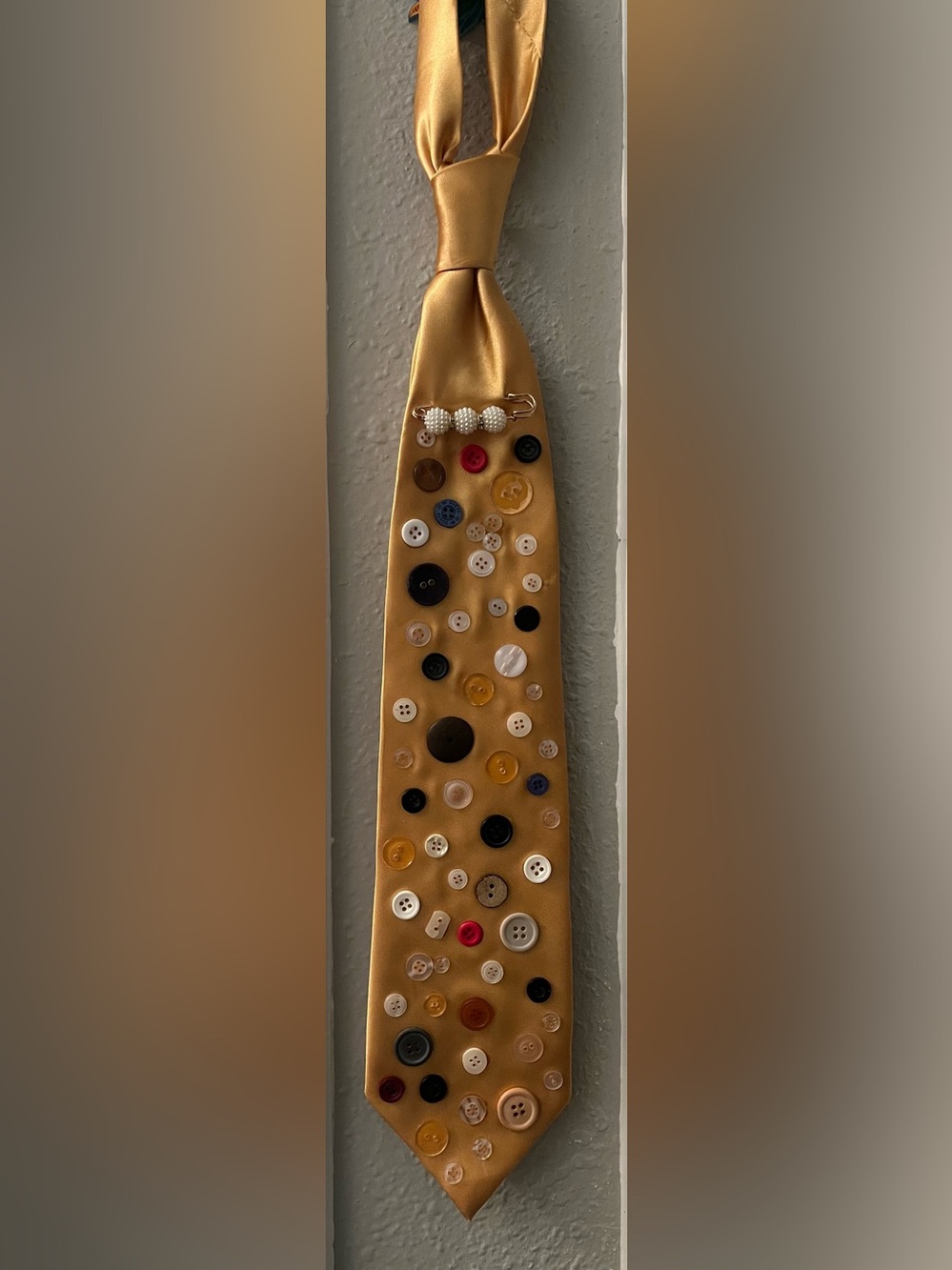 Unisex Button-Embellished GOLD Tie